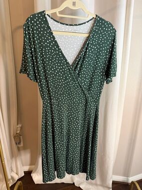 41 Hawthorn Green Polka Dot Wrap-Style Midi Dress
